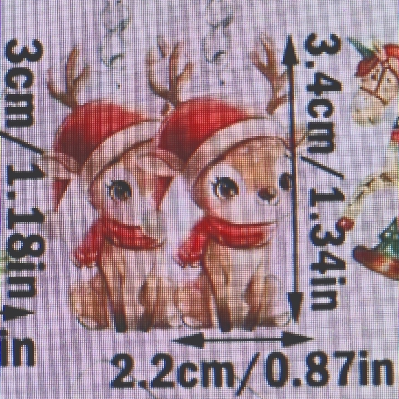 ♥Reindeer Cartoon Christmas Earrings - Acrylic Dangles - Nickel-Free Alloy Hooks - Picture 2 of 4